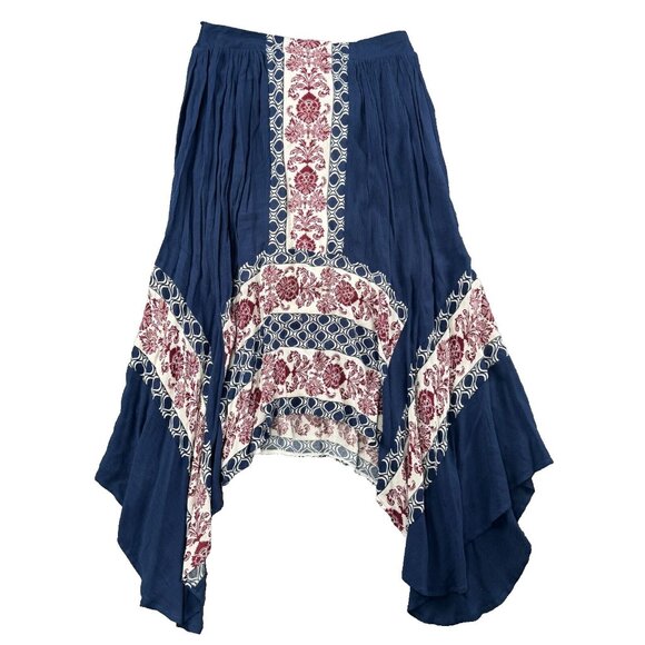 Cato Dresses & Skirts - Cato Skirt Womens M Blue Red Midi Maxi Boho Sharkbite Peasant Floral Cottage NEW